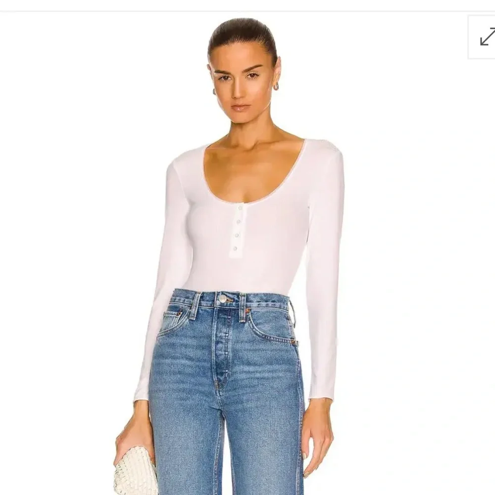 Wolford White Ribbed Long Sleeve Henley Bodysuit - Picture 5 of 16